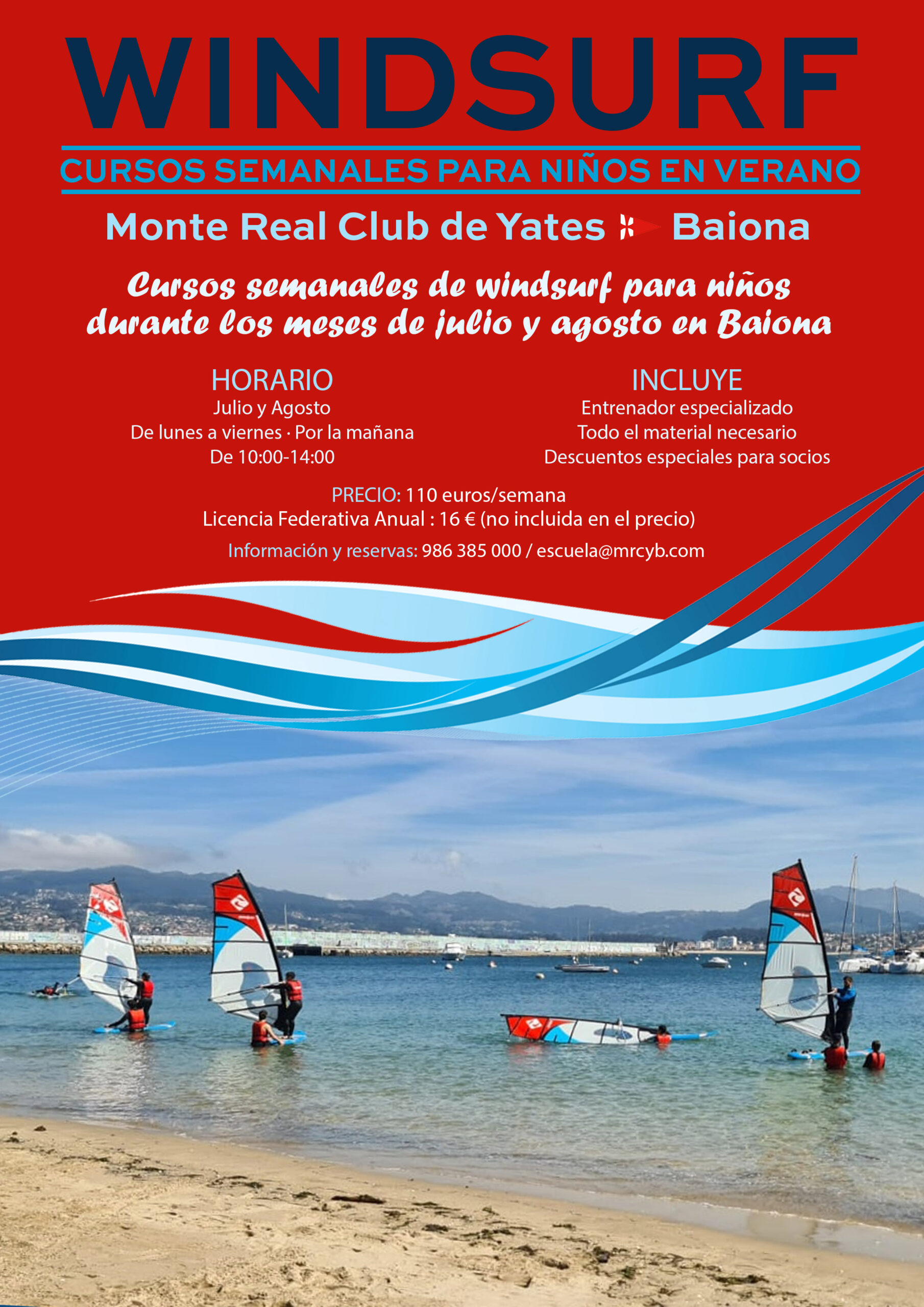 curso de windsurf para niños en baiona